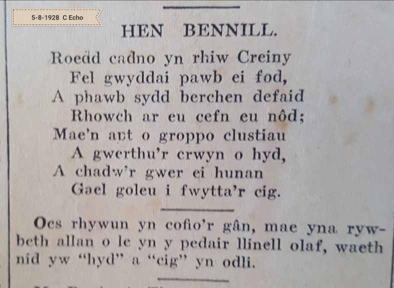 Hen Bennill Creiny Llanychaer 1928