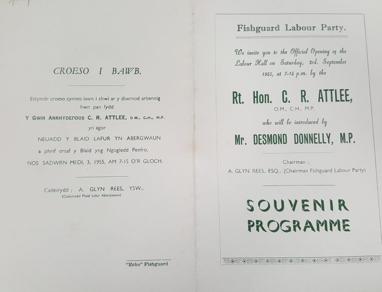 Souveneer programme Labour Hall cover | Archifau ac Astudiaethau Lleol Sir Benfro / Pembrokeshire Archives and Local Studies.